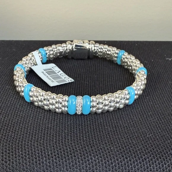 Blue Caviar Blue Single Station Diamond Caviar Bracelet9mm from Lagos Sz M(7)